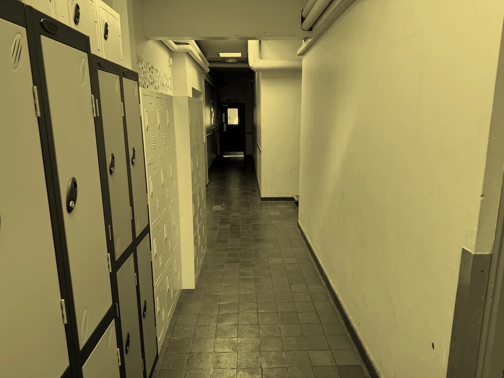 Take a right beyond the lockers